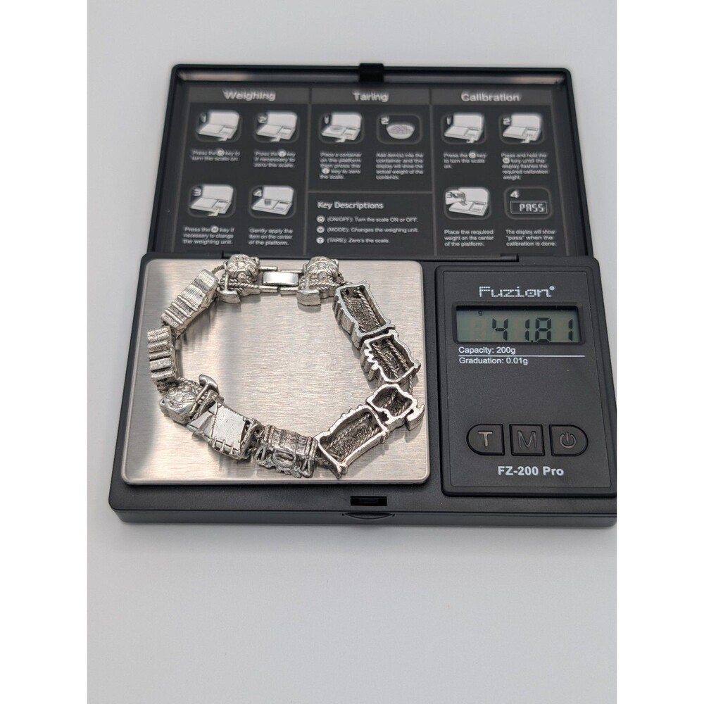 Vintage 90s Tofa BG Silver Tone Heavy Charm Bracelet Slider Camping Tent Kitschy image 8